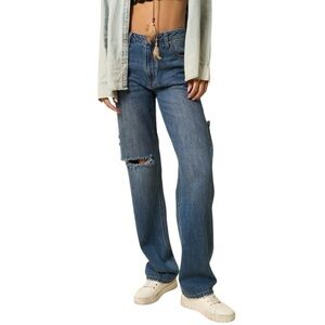 INSANE GENE denim high waist rise straight zip fly distressed jeans 13/30 NWOT